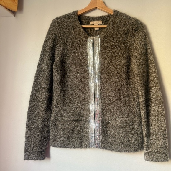 Banana Republic Brown Sequin-Trim Sweater cardigan Jacket Size Medium - Picture 2 of 6